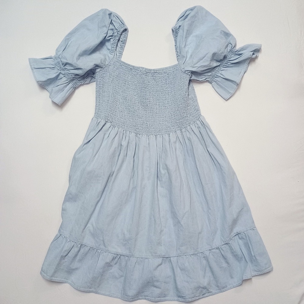 Eloquii Elements Dress Women's 24 Blue Chambray Smocked Bodice Balloon Knee Boho